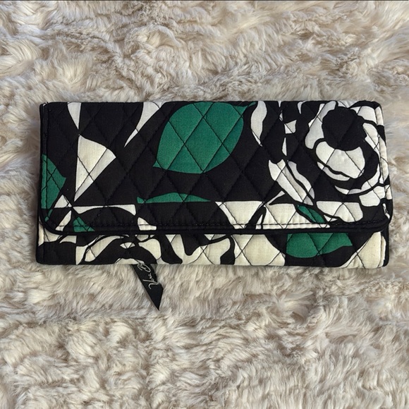 Vera Bradley Black and Green Floral Wallet - Picture 1 of 5